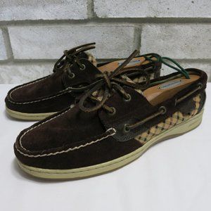 Sperry Suede Leather Checked Cloth Sides Boat Deck Top-Sider Footwear Women's 9